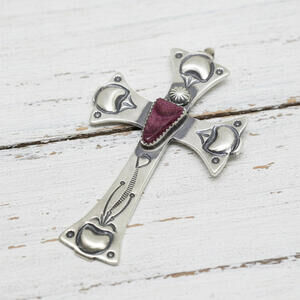 Navajo Sterling Silver Cross Pendant with Purple Spiny Oyster